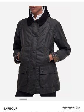 Barbour Black Waxed Utility Jacket with Cord Collar